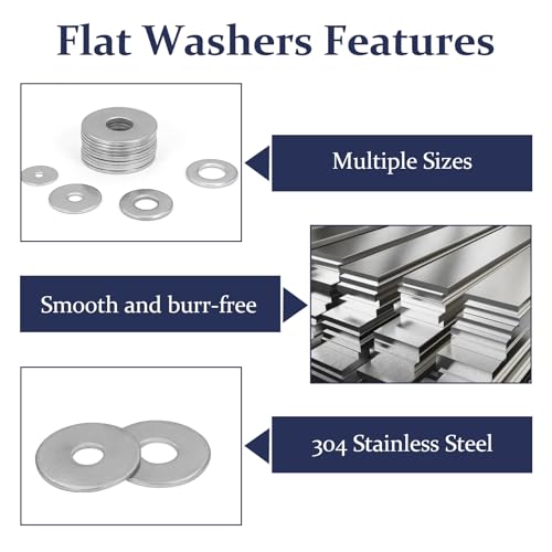 ZQZ 290Pcs Stainless Steel Flat Washers Assortment Kit;Fender Washer M3-M12 15 Sizes 290 Pieces