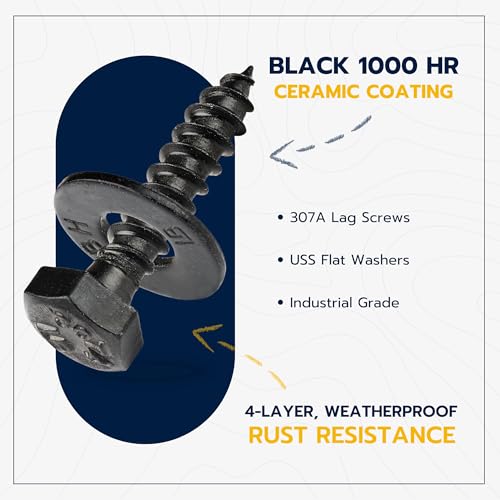 5/16 x 1-1/2 (50 Pack) Lag Screw Kit, 50 Screws and 50 Washers, Ceramic Black Ruspert Coating for Exterior Use, Meets ASTM A307 and ASME B18.2.1, Industrial/Commerical Grade by Makers Bolt 5/16 x 1-1/2
