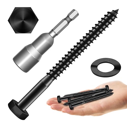 Mywish (15Sets) 1/4" x 3-1/2" Hex Head Lag Bolts & 56Pcs Wood Screws #10 x 3-1/2" 1lb Box, Decorative Screws 3-1/2 Inch, T25 Torx Drive Head, Outdoor Construction Screws, Lag Screws Wood Screws
