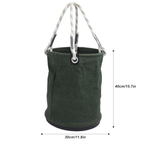 Canvas Storage Bucket 40x30cm 30KG Load Bearing, Collapsible Canvas Bucket, Tool Organizer for Maintenance Work, All Purpose Tool Bucket with Black Molded Bottom, Drawstring Green