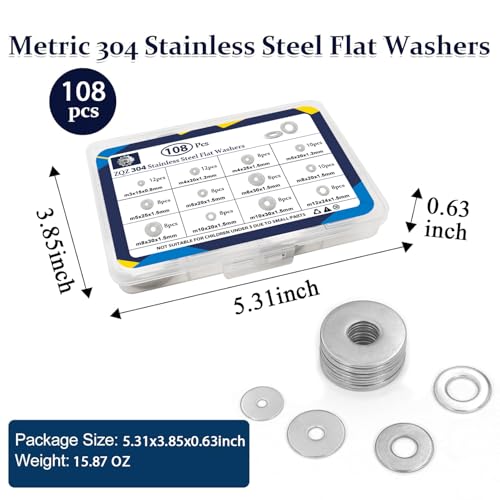 ZQZ 405 Pcs SAE Hex Nuts Assortment Kit + ZQZ 108Pcs Flat Washers, 304 Stainless Steel