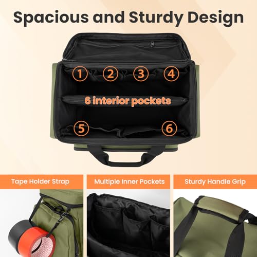 VJI 18" Heavy Duty Tool Bag with Adjustable Shoulder Strap, Green