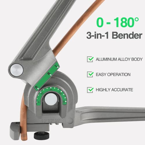 Super Stars 3-in-1 Tubing Bender for 1/4 Inch, 3/8 Inch, and 1/2 Inch Outer Diameter Copper and Aluminum Tubes, 180 Degree HVAC Pipe Bending Tool for AC Repair 1/4", 3/8", 1/2"