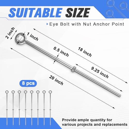 LEIFIDE 8 Pack 1/2" x 18" Eye Bolt Heavy Duty with Nut for Wood 1/2" X 18"