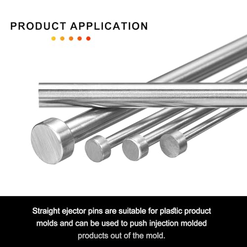 HARFINGTON 4pcs Straight Ejector Pin 7/16" Dia 255mm (10") Long GCR15 Round Tip Punches Steel Ejector Pin Punch for Die Manufacturing Mechanical Maintenance 7/16" Dia x 10" Long