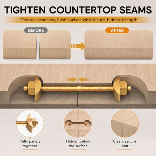 12 Sets M8 x 100mm Countertop Connector Bolts, Furniture Fastening Connectors with Half Moon Washers & Nuts, Draw Bolt Joint Connector for Butcher Block, Bed Frame, Cabinet 12