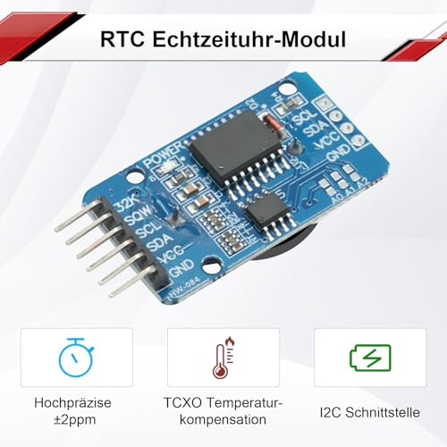 Pack of 4 Real Time Clock RTC Compatible with I2C Real Time Clock, Clock Module IIC RTC Module Precision Real Time Clock Module Compatible with Arduino and Raspberry Pi