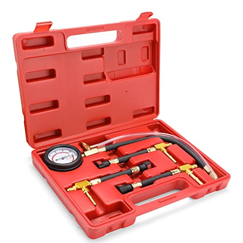 BETOOLL Fuel Pressure Test Kit 0-100PSI with 9.49,7.89,6.30 Fuel Line Fittings Fuel Pressure Tester Kit