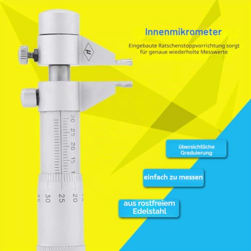 Internal Micrometer, Internal Micrometer, Inner Micrometer, 5mm-30mm/0.01mm Precision, Internal Micrometer Inner Diameter Measuring Tool with Wrench Calibration Ring