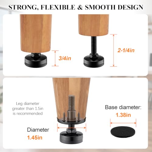 12PCS 3/8" Adjustable Furniture Levelers with Felt Pads & T-Nuts