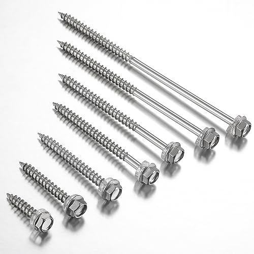 WenSilon (200Pcs)#10x1-1/4 Self-Tapping Screws for Wood 410 Stainless Steel Hexagon Head Quick Tapping #10x1-1/4"