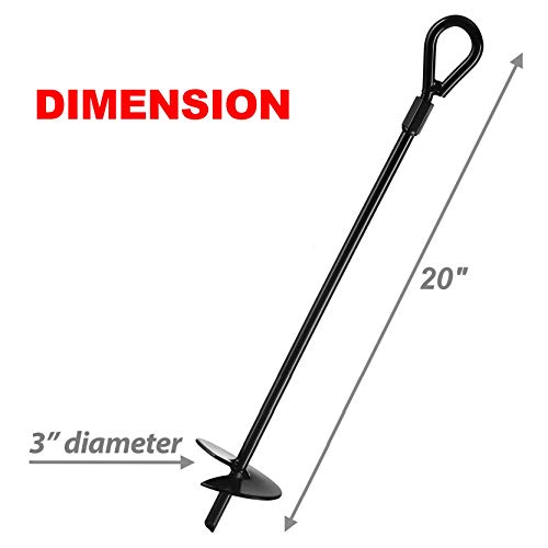 20” Ground Anchors (4pcs) Easy to Use with Drill, 3" Helix Diameter, Heavy Duty Anchor Hook for Camping Tent, Canopies, Car Ports, Sheds, Swing Sets, Securing Animals – Black Powder Coated 1