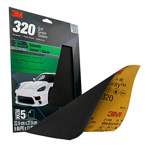 3M Wetordry Sandpaper, 320 Grit, 9 in x 11 in, 5 Sheets, Use for Wet and Dry Sanding, Longer Lasting Sandpaper, Great for Auto Body Repair, Smooth Finish, Waterproof Backing for Wet Sanding (32040) 9 in x 11 in (Pack of 2)
