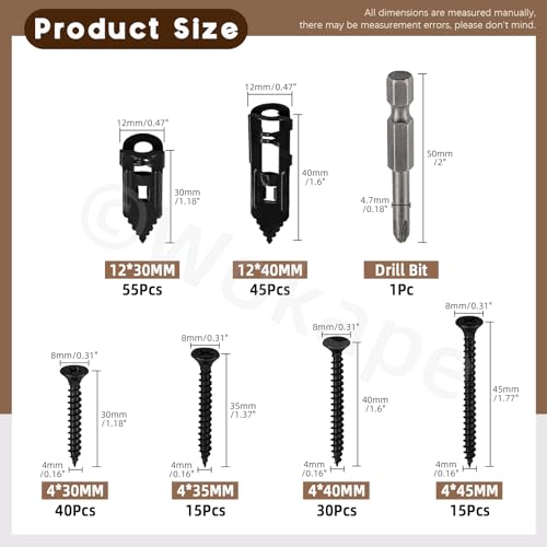 201PCS 100 Set Self-Drilling Anchors Kit, 4 Different Sizes Black Galvanized Expansion Screws Zinc Plated Carbon Steel Self Drilling Drywall Anchor No Drilling Required