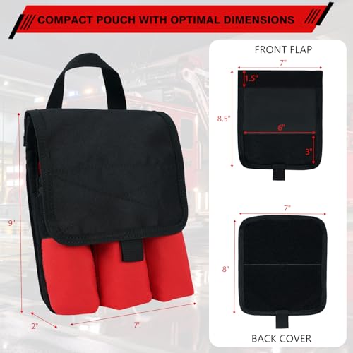 MELOTOUGH Firefighter Bag Fireman SCBA Air Respirator Storage Bag (Red) + 7-Pocket Firefighter Tool Pouch with Carry Handle and Flap, Fits in Bunker Gear Pocket, Firefighter Pants,Red