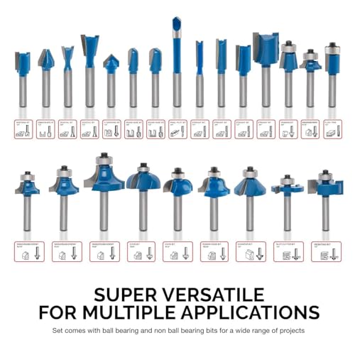 HILTEX 10108 Tungsten Carbide Router Bit Set, Woodworking Tools and Accessories, 1/4-Inch Shank, 24-Piece Set 24 Piece Set