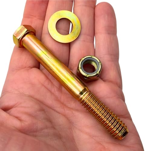 7/16"-14 x 3-1/2" Grade 8 Bolts (10-Pack) – Heavy-Duty Hex Bolts Includes Flat Washers & Nylon Lock Nuts – High-Strength SAE J429 Anti-Vibration 3.5" Coarse Thread Bolts 10 Bolts, Washers, Nuts