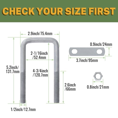 LIONMAX U Bolts 2 Inch Wide, 1/2" D x 2-1/16" W x 4-3/4"L, Galvanized, 5PCS 1/2x2-1/16x4-3/4 5