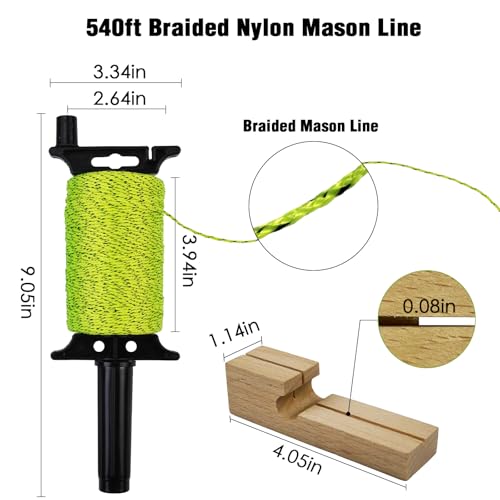 8PCS Mason String Line Set for Bricklaying, Alignment & Masonry Flu-yellow Black