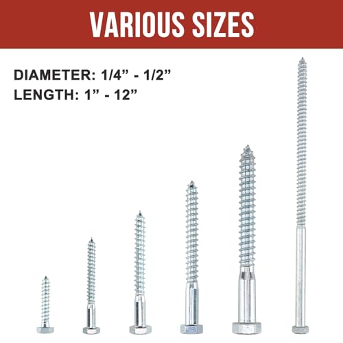 5/16" x 3" Lag Bolts (50 Pcs) 5/16 inch Lag Screws for Wood, Heavy Duty Hex Head with Washers, Zinc Plated 5/16" x 3" (50 PCS)