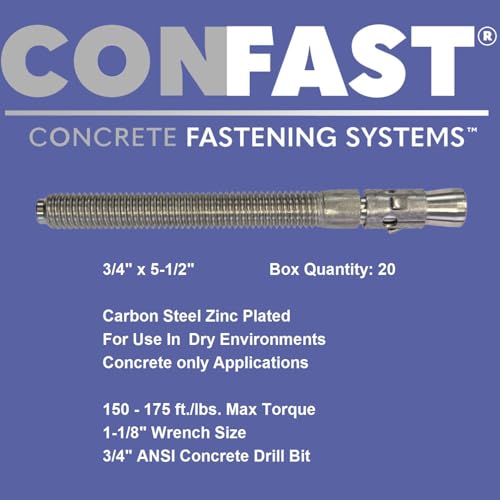 CONFAST 3/4" x 5-1/2" Wedge Anchor Zinc Plated (Box of 20) 3/4" x 5-1/2"