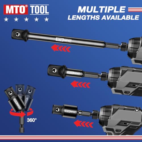 MTO 18-Piece Impact Socket Adapter & Universal Joint Set, 1/4", 3/8" & 1/2" Drive Hex Shank Drill Bit with Standard, Long & Swivel Types, for Impact Wrench & Driver