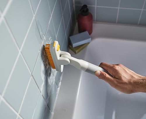 Joseph Joseph CleanTech Detail Cleaning Set, Tile Scrubber & Detail Brush, V-Shaped Bristles for Grout, Non-Slip Handles