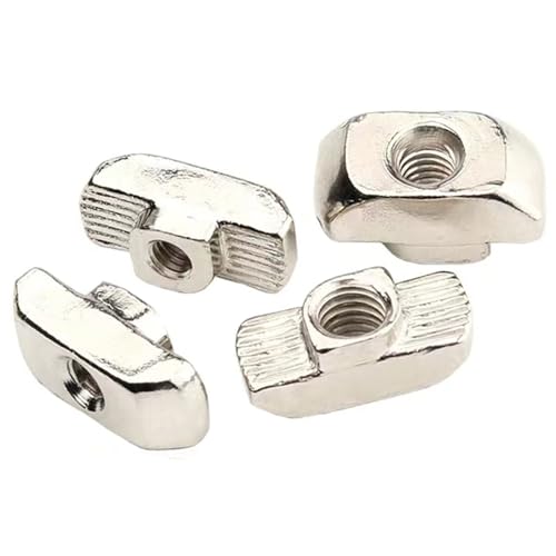 100 Pcs 4545 Series M6 T Nuts, T Slot Nut Hammer Head Fastener Nut, Nickel Plated Carbon Steel Nut for European Aluminum Profile,Drop in T Slot Nuts Assortment Kit(45-M6) 45-M6(100 Pcs）
