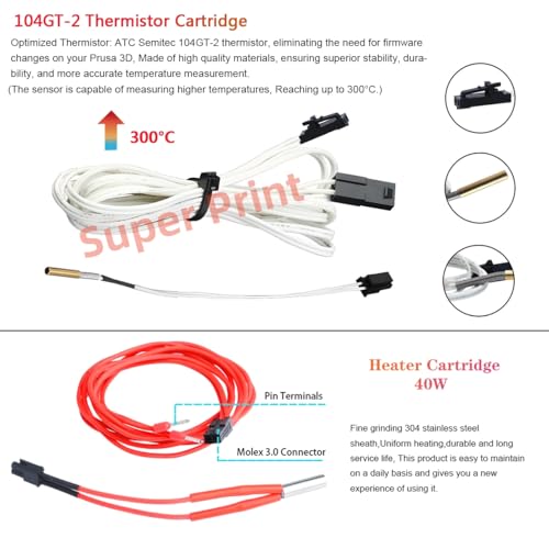Super Print Upgrade Prusa i3 MK3 Hotend 24V 60W Kit,Upgrade V6 Bi-Metal Heatbreak,Heater Block Aluminum,V6 Brass Nozzle 0.4mm for Prusa i3 MK3,MK3S,MK3S+3D Printer for V6 Hotend Kit. Prusa MK3 hotend Brass Nozzle Kit