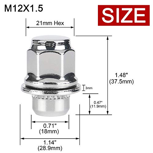 M12x1.5 Wheel Lug Nuts for Cmary Corolla, 20PCS One-Piece OEM Mag Lug Nuts 12x1.5 Lug Nut with 3/16'' (21mm) Hex for Camry Tacoma Corolla Rav4 4Runner ES350 IS300, Chrome