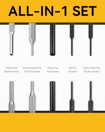 25-Piece Punch Set, Pin Punches, Roll Pin Punch, Tool with Hammer, Metal Material Including Punches and Hammer, Mechanical Repair Tool with Organizer Storage Box (with Bench Block)