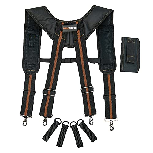 MELOTOUGH Tool Belt Suspenders Construction Work Suspenders with detachable phone holder,Padded Tool Belt with D ring for men constructio,adjustable waist 33'-47 'thick confortable foam padding
