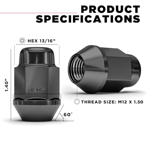 White Knight M12x1.50 Bulge Acorn Lug Nuts (13/16" Hex) for Select Aftermarket & Factory Wheels Easy to Install Durable Carbon Steel with Stylish Black Chrome Plated Finish – 1707BK-20AM (20 Pack) 13/16" Hex 20 Pack ( Black Chrome )