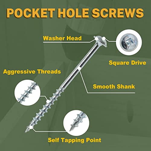 LIONMAX Pocket Hole Screws 1-1/4 Inch, 600 PCS Interior Pocket Screw #8 x 1-1/4" and Pocket Hols 1 Inch, 600 PCS Interior Pocket Screw #8 x 1, Coarse Thread, 150MM Drive Bit Included