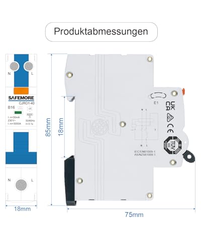 FI/LS Switch B16 Type A 30mA 1P+N 6kA 1TE TÜV-Approved Blue | 2-in-1: FI and line protection in one device. Space-saving 1TE construction. Can be fed on both sides B-16A