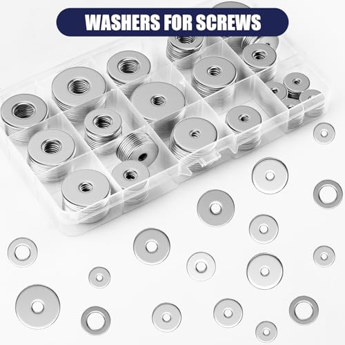 WEGOUP 18-8(304) Stainless Steel Flat Washers for Screws and Bolts 15 Sizes 200 Pieces