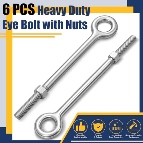 Frienda 6 Pcs Eye Bolt with Nuts, 3/4 x 12 Hot-Dipped Galvanized Heavy Duty Lifting Ring Eye Bolt 7200 lb Working Load Limit for Long Industrial Use, Hang Tie Down Outdoor 3/4 in