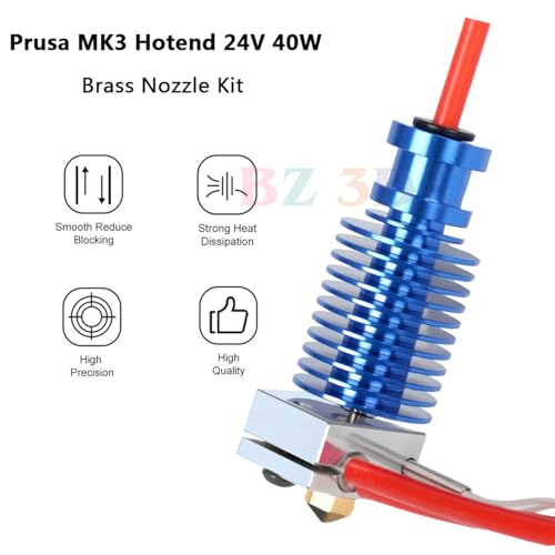 Prusa i3 MK3 Hotend 24V 40W Kit,Upgrade V6 Bi-Metal Heatbreak,Heater Block Aluminum,V6 Brass Nozzle 0.4mm for Prusa i3 MK3,MK3S,MK3S+3D Printer for V6 Hotend Kit. Brass Nozzle Kit Prusa MK3 Hotend