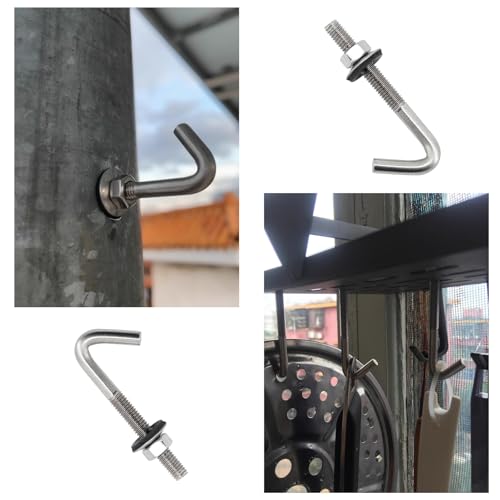 (10 Pieces) M6x120mm Roof Anchor Bolt Concrete Anchors Screws J Hook 304 Stainless Steel 7 Shape Wall Hook Long Shank Hooks With Hex Nut Washer