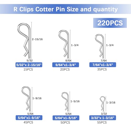 620 pcs Cotter Pins Assortment Kit, Hairpin Cotter Pins & R Clips Assortment Kit, 12 Sizes for Hitch Pin Lock Systems, Zinc-Plated Cotter Pin Kit 620pcs Cotter Pins Assortment Kit