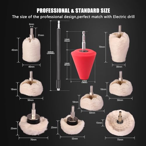 Polishing Disc for Drill, SPTA Polishing Attachment Cordless Screwdriver – Includes High-Quality Hex Shank – Gentle Polishing Wheels for Drill – 8-Piece Polishing Attachment -PMMIX001