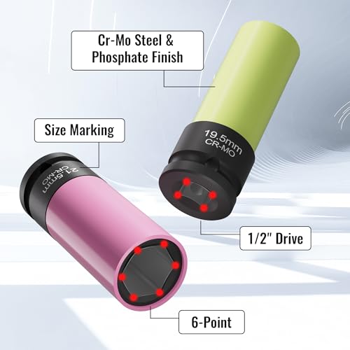 4-PCS 1/2" Drive Thin Wall Impact Sockets 17.5, 19.5, 21.5, 22.5mm