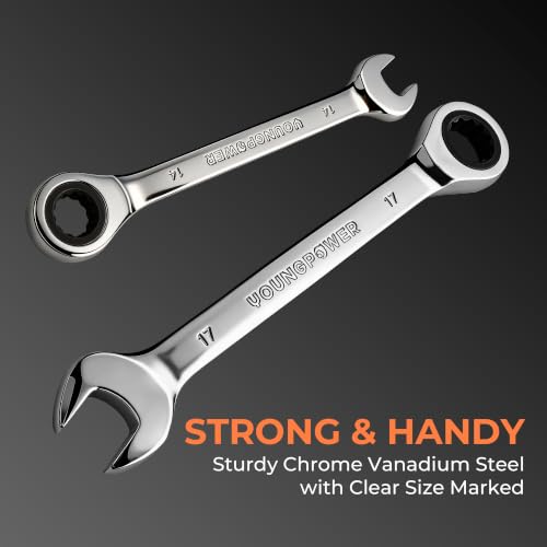 8-Piece Metric Ratcheting Combination Wrench Set, 72-Tooth, CR-V Steel 6mm-17mm