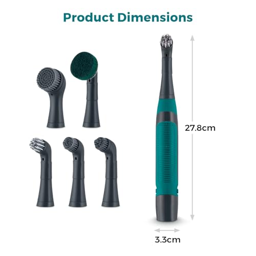 Tower Whiziwand Pro Electric Cleaning Brush, 13000RPM Motor, 5 Interchangeable Heads, Cordless Design, Waterproof (IPX7), Quiet Operation, Anthracite & Teal, T769010TL