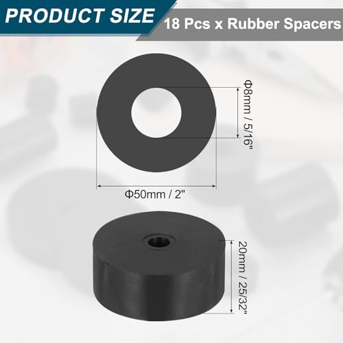 uxcell 18Pcs Thick Rubber Spacer, 2 Inch OD x 5/16 Inch ID x 25/32 Inch Thickness Black Round Rubber Bushings Anti Vibration Flat Washers for Home Industrial Machinery(50 x 8 x 20mm) 2" OD x 5/16" ID x 25/32" T(50 x 8 x 20mm) 18