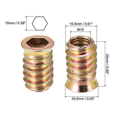 uxcell M10x25mm Threaded Inserts for Wood Hex Socket Drive Furniture 64pcs
