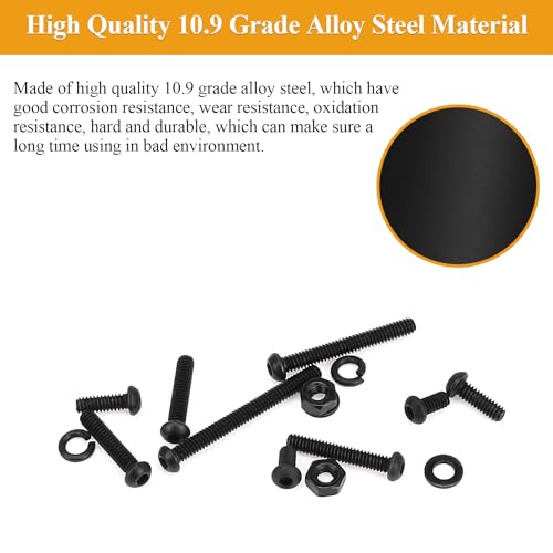 705 Pieces M2 Screws Nuts Washers Set Black, Sutemribor M2 x 4/6/8/10/12/16/20mm Button Head Socket Cap Screws Nuts Washers Assortment Kit, 10.9 Grade Alloy Steel, Fully Threaded M2 x 4/6/8/10/12/16/20mm Kit