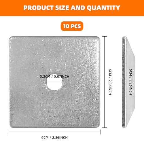 10 Pcs Square Plate Washers 3/8" (ID) x 2.4" x 2.4"