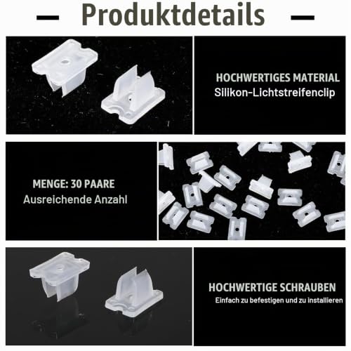 Nogeqi Pack of 50 LED Strip Holder for 5 mm to 6 mm Neon LED Strip Holder Waterproof Attachment Silicone LED Strip Holder Includes Screws for LED Light Strips, White