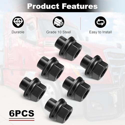 6PCS Two-Piece 19mm Sleeve Flanged Wheel Lug Nuts, M22x1.5 Hex 33mm for Heavy Duty Truck Semi Truck Fit Steel Dual Wheels with Hub Piloted Seat & 26mm Bolt Hole Size (6)